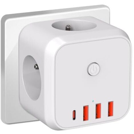 Multipresa da parete a cubo, presa di ricarica USB 7 in 1 con 3 prese CA, multipresa da 4000 W con interruttore, ideale per soggiorno, ufficio, camera da letto
