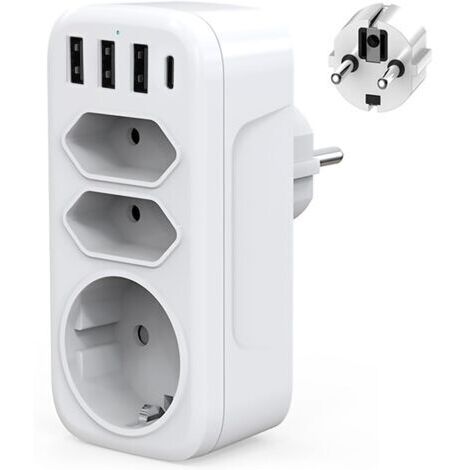 Multipresa da parete USB-C da 4000 W con 3 porte USB + Type-C, 1 presa Schuko e 2 prese Euro per casa, cucina e ufficio.