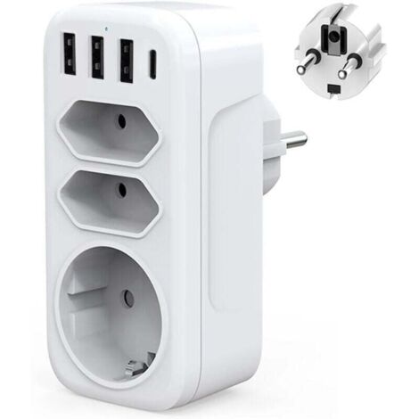 Multipresa da parete USB-C da 4000 W con 3 porte USB + Type-C, 1 presa Schuko e 2 prese Euro per casa, cucina e ufficio