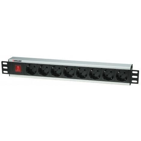 Multipresa da Rack INTELLINET a 8 Posti in Alluminio Nero con Interruttore On/Off, Tipo Tedesco, Senza Protezione da Sovratensione