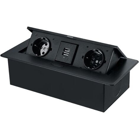 Multipresa da scrivania a incasso, multipresa retrattile, multipresa multimediale a scomparsa, hub di alimentazione multifunzionale, 2 prese CA + 2 porte di ricarica USB, nero.