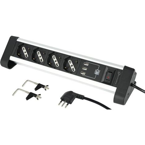 Multipresa da scrivania con interruttore 2 posti + 2 usb