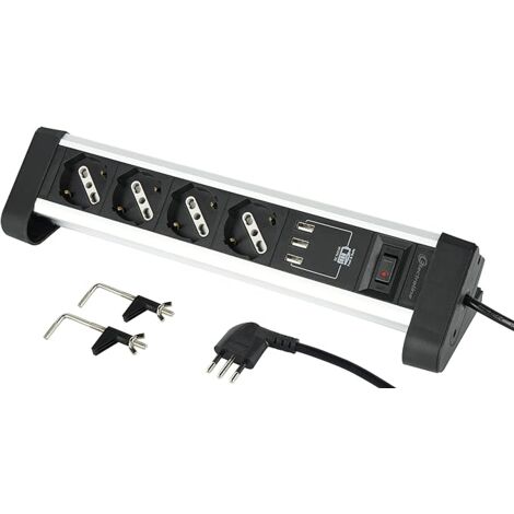 Multipresa da scrivania con interruttore 2 posti + 2 usb