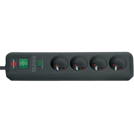 Multipresa Eco-Line di corrente con interruttore e sovratensione 13500A - 1,4m H05VV-F 3G1,5 4 prese - Nero