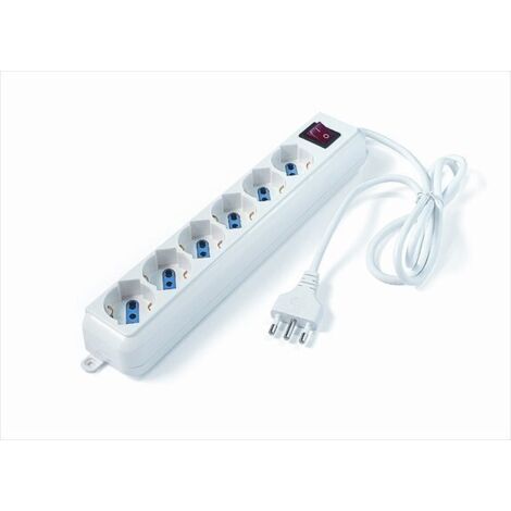 Multipresa Elettrocanali bianca spina 16 a + 6 prese schuko bipasso 10 / 16 a cavo 1,5 mt