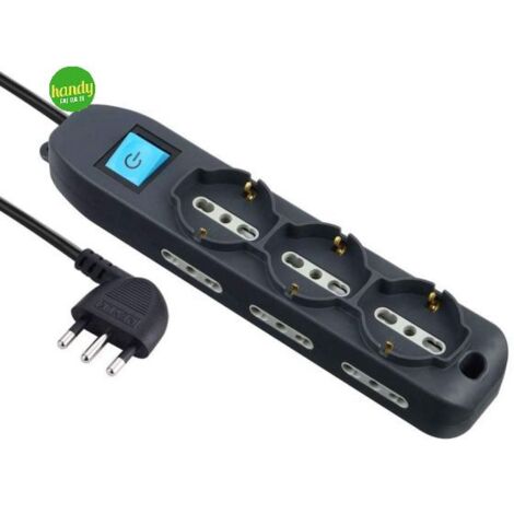 Multipresa Elettrocanali nera spina 16 a + 6 prese bipasso + 3 schuko 10 / 16 a cavo 1,5 mt