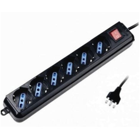 Multipresa Elettrocanali nera spina 16 a + 6 prese schuko bipasso 10 / 16 a cavo 1,5 mt