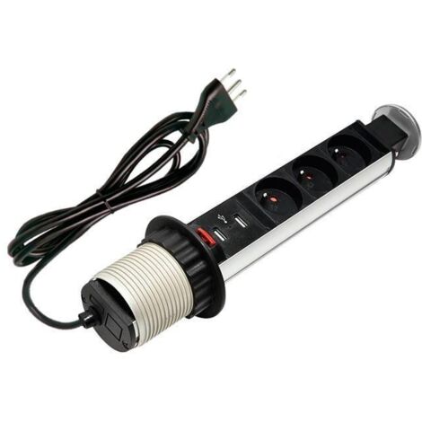 Multipresa Intellinet da Scrivania 3 vie Push-Up a Scomparsa con 2 usb