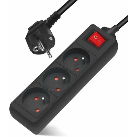 Multipresa monoblocco 3 prese 16A con prolunga interruttore 3M 230V con sicurezza bambini, nera