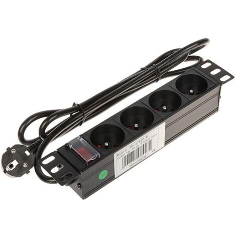 Multipresa Montaggio Rack 10&quot 4 Prese CEE 7/5 3500W cavo 1.8m con interruttore retroilluminato