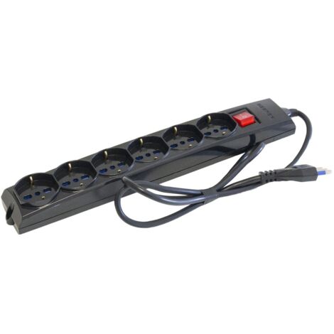 Multipresa nera 6 uscite Universali Schuko + Bivalenti. Cavo M.1,5