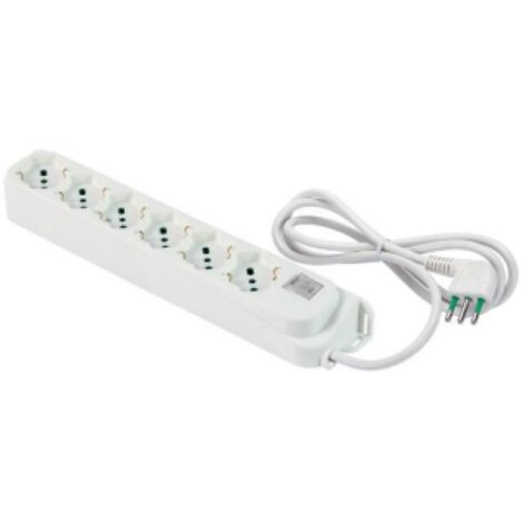 Multipresa omega 6 prese bipasso italo/schuko 2p+t 16a cavo 1,5 m spina a squadra 10a con interruttore automatico luminoso bianco ip20 fanton 404304
