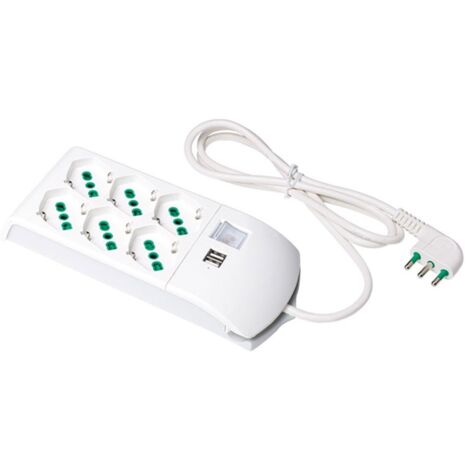 Multipresa scarpetta Fanton con prese 3+3 bipolari schuko e USB 410350