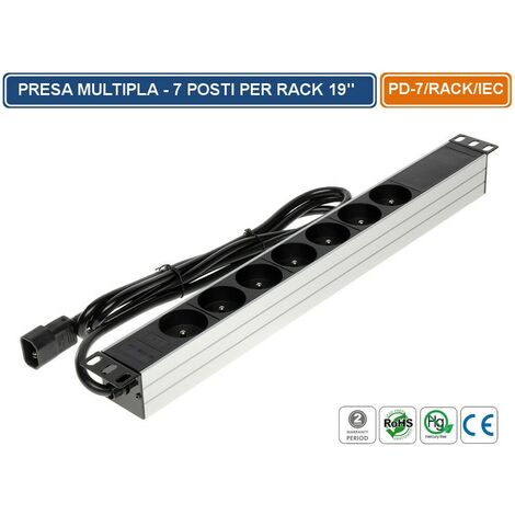 MULTIPRESA SCHUKO 16A 3680 WATT 7 POSIZIONI PER MONTAGGIO ARMADI RACK 19" 1U