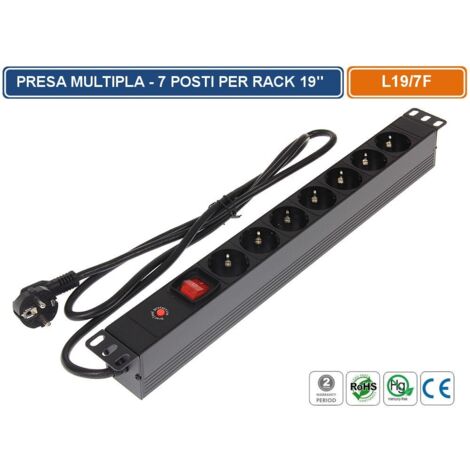 MULTIPRESA SCHUKO CON INTERRUTTORE 7 POSIZIONI PER MONTAGGIO ARMADI RACK 19"