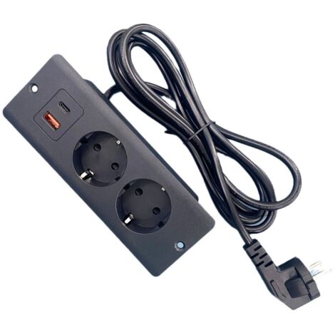 Multipresa USB da incasso da 1,5 m per ufficio - Nera