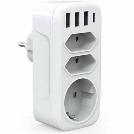 Multipresa USB, multipresa da parete a 3 prese con 3 porte USB 3A, caricabatterie USB multiplo 6 in 1 da 4000 W, multipresa USB per casa, ufficio, viaggi, compatibile con telefono, laptop,