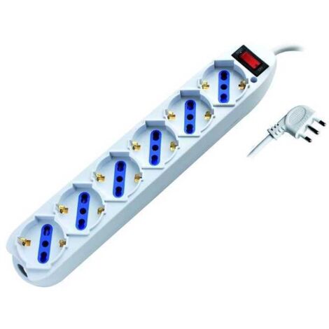 Multiprese 6 Tomas con interruptor Schuko/Bipaso 90° Blanco 10A