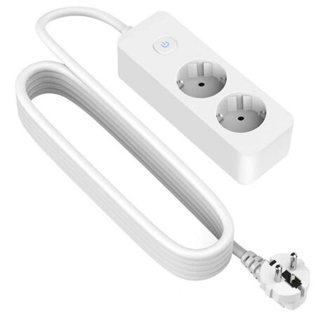 Multiprise 2 prises avec interrupteur, 5 m, 3G, 1,5 mm², blanc et gris, idéale pour connecter plusieurs appareils électriques.
