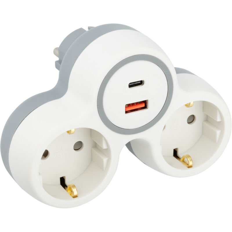 Biplite Schuko 16A + usb a+c 20W - Blanc/Gris - Bolea Zenitech