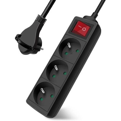 Multiprise 3 Prises - 1 Unité - Noir - Interrupteur et Sécurité Enfant - Câble 3m 230V - Intérieur