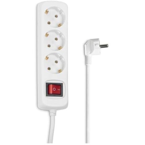 Multiprise 3 Prises - Interrupteur Économiseur D'énergie Éclairé - Angle 45° - 3500 W - 230 V - 16 A - Câble 1,4 M - Blanche