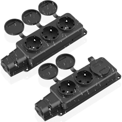 KEYOUNY Multiprise 3 Prises, Prise Extérieure étanche IP54, Prises de Contact de Protection avec Couvercle Rabattable, Multiprise pour Extérieur, 230 V/16 A Max. 3500 W, Prise Extérieure pour Jardin, Cuisine