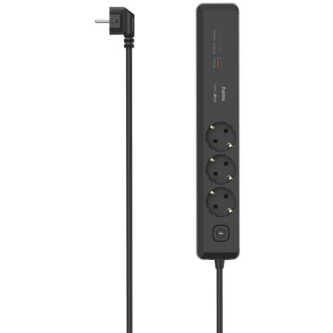 MULTIPRISE, 3 PRISES, USB-C/A 100W, PD, INTERRUPTEUR, 1,4 M, NRE/GRISE HAMA