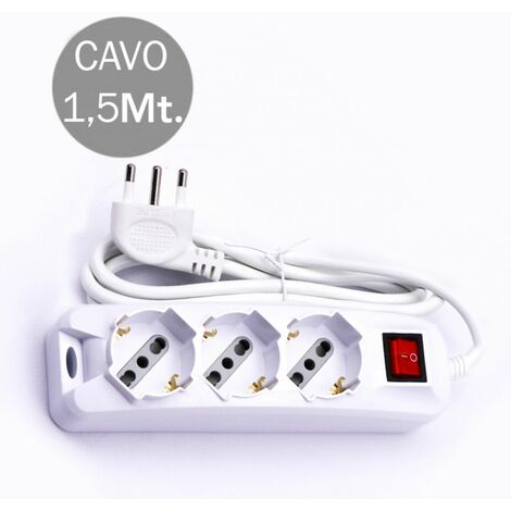 Multiprise 3 prises V-TAC 10/16 A 2P+T Bypass/Interrupteur Schuko 1,5 m 16 A