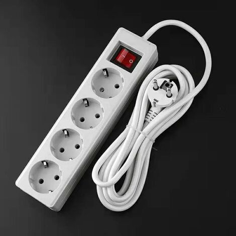 Multiprise 4 Prises 16A 2P + T avec Interrupteur. 3 Prises. Rallonge 3M 230 V avec sécurité Enfant. Blanc