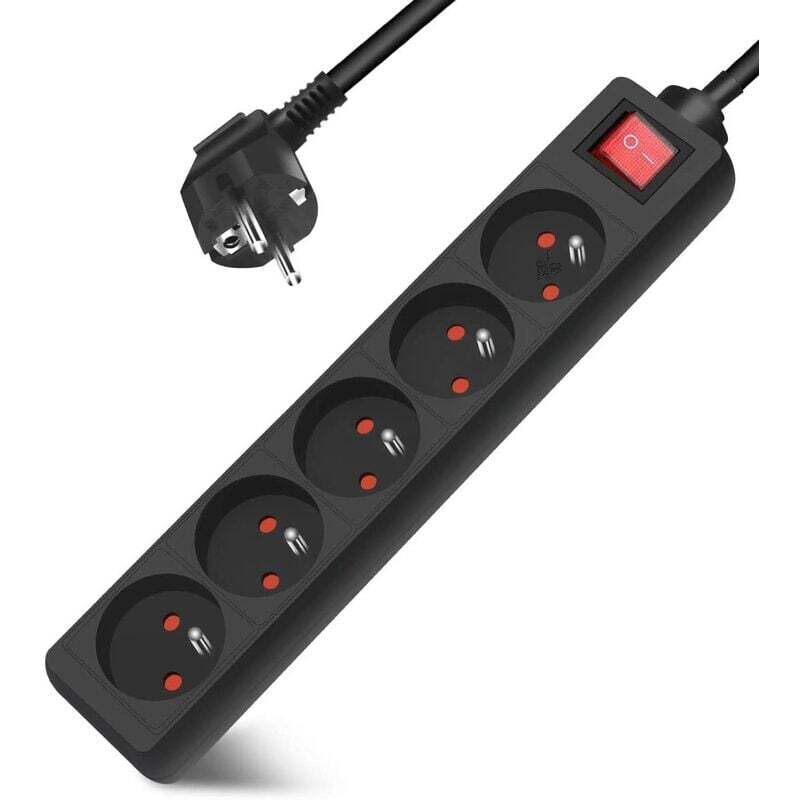 Multiprise 4 Prises 16A 2P + T avec Interrupteur, 3 Prises, Rallonge 3M 230 V avec sécurité Enfant, Noir