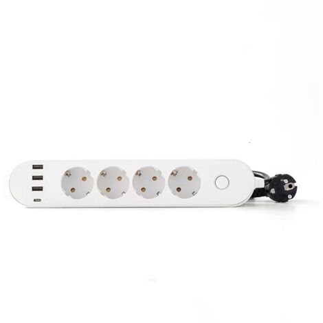 Multiprise 4 Prises 16A + 4 USB (3 USB A + 1 USB C PD20W) avec Interrupteur, Câble 2M, Blanc