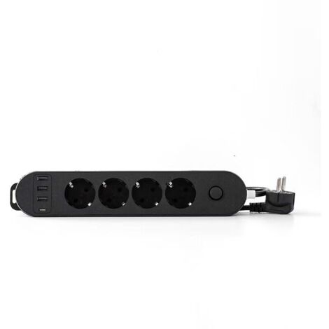 Multiprise 4 Prises 16A + 4 USB (3 USB A + 1 USB C PD20W) avec Interrupteur, Câble 2M, Noir