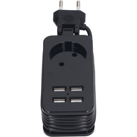 Multiprise 4 Prises avec Ports USB, 1200W 10A, Bloc Secteur Sécurité Incendie pour Téléphone et iPad, Noir
