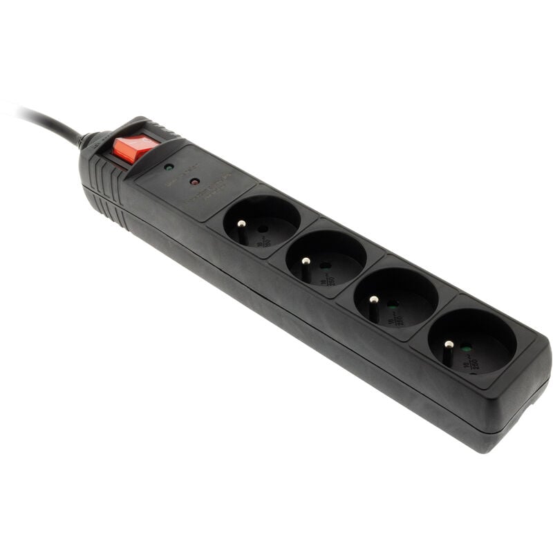 Zenitech - Multiprise 4 prises - Parafoudre - 4x16A 3680W 230V - Interrupteur on/off - L.1.4m - Noir Noir