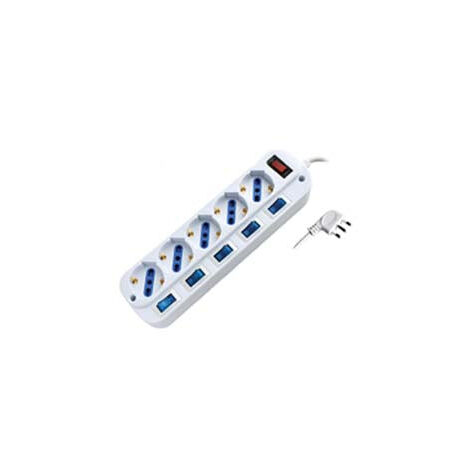 Multiprise 5 places avec Schuko avec interrupteur principal + 5 bypass