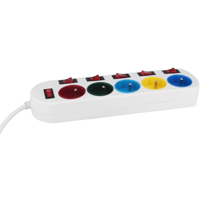 Multiprise 5 prises 2P+T avec interrupteurs individuels 16A - CâBLE 1,4M GAO 0571F