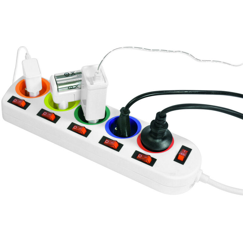 Multiprise 5 prises et 6 interrupteurs