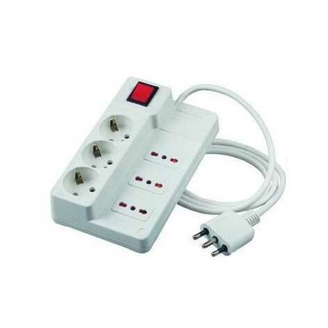 Multiprise 6 Prises 6 Interrupteurs Schuko + Bipasse Prise 10A