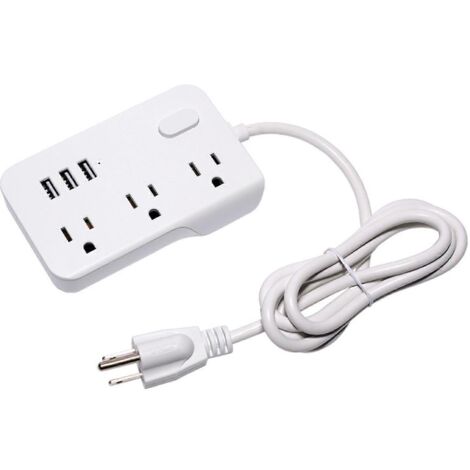 Multiprise 6 Prises avec 3 Ports USB et Cordon d'Extension 5 Pieds - Bloc Secteur 3 Branches