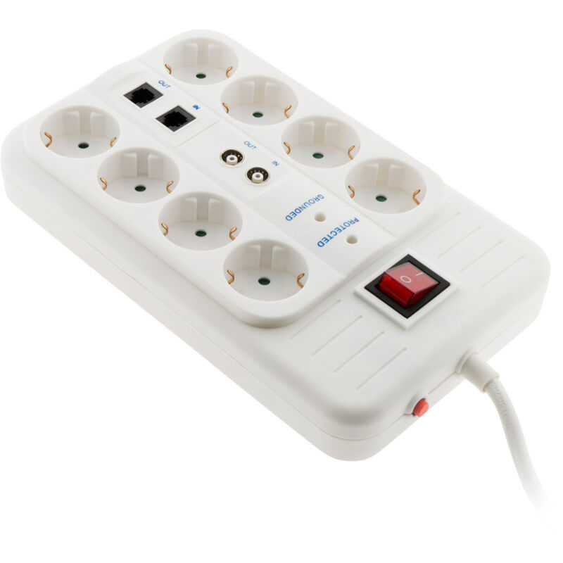 Multiprise 8 prises Schuko filtre+tv+adsl+fax - Blanc Zenitech