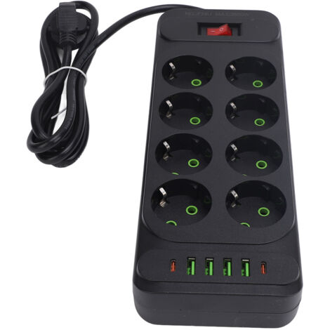 Multiprise 8 voies USB C prise européenne bureau mural avec interrupteur câble 2m