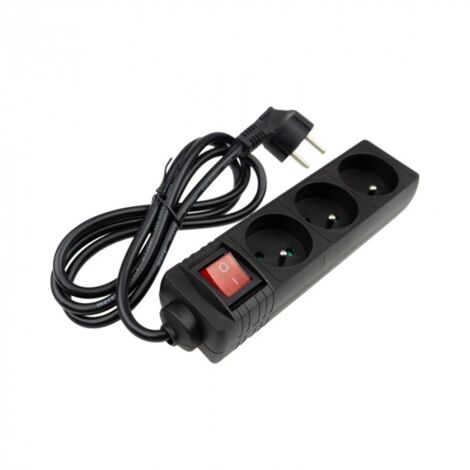 Multiprise à 3 prises 2P+T 150cm avec interrupteur noir Eco Light