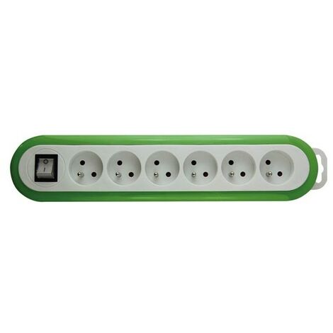 Multiprise À 6 Prises Avec Interrupteur - Vert/Blanc - Terre Française
