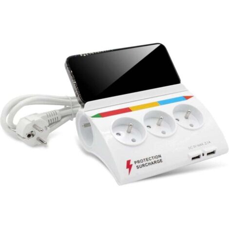 Multiprise ALOVEZ     de table - 5 prises couleurs - 2 USB