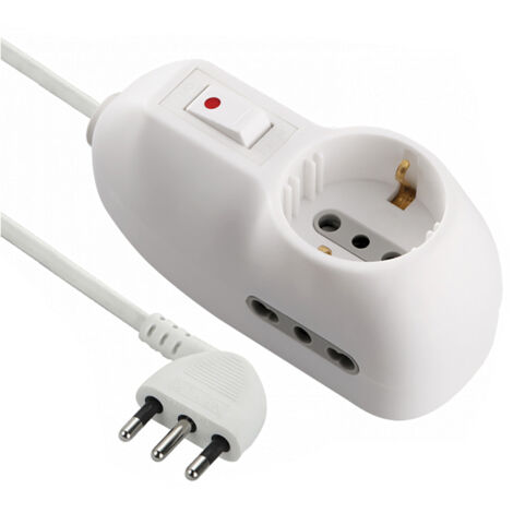 Multiprise avec interrupteur 1 Schuko + 2 bivalents