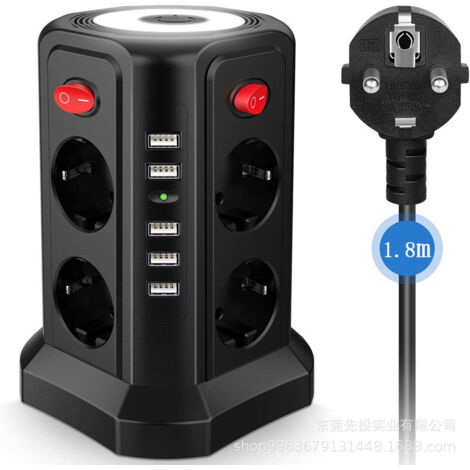 Multiprise Avec Interrupteur - 8 Prises CA + 4 Ports USB - Protection Antisurtension 1700 J - Câble D'extension 2 M - Tour De Prises Pour Bureau Et Maison
