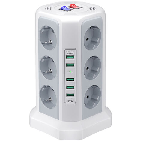 Multiprise avec Interrupteur, blanc,Multiprise avec Interrupteur, Patins Antidérapants, Fil en Cuivre 100% et Protection Contre la Surcharge