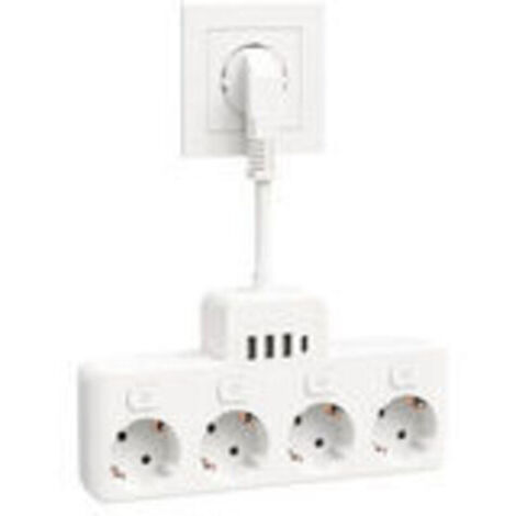 Multiprise avec USB C, Multiprise 4 Prises avec Interrupteur Individuels, Protection Contre Les Surtensions, 4000W 16 A