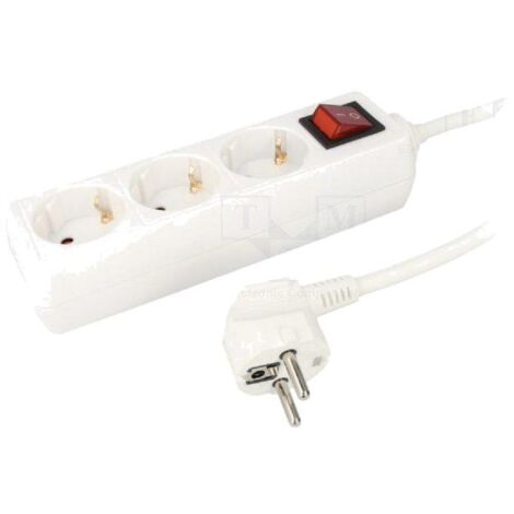 Multiprise blanche avec rallonge 1.4m - parafoudre - 3 prises 230VAC 10A et interrupteur